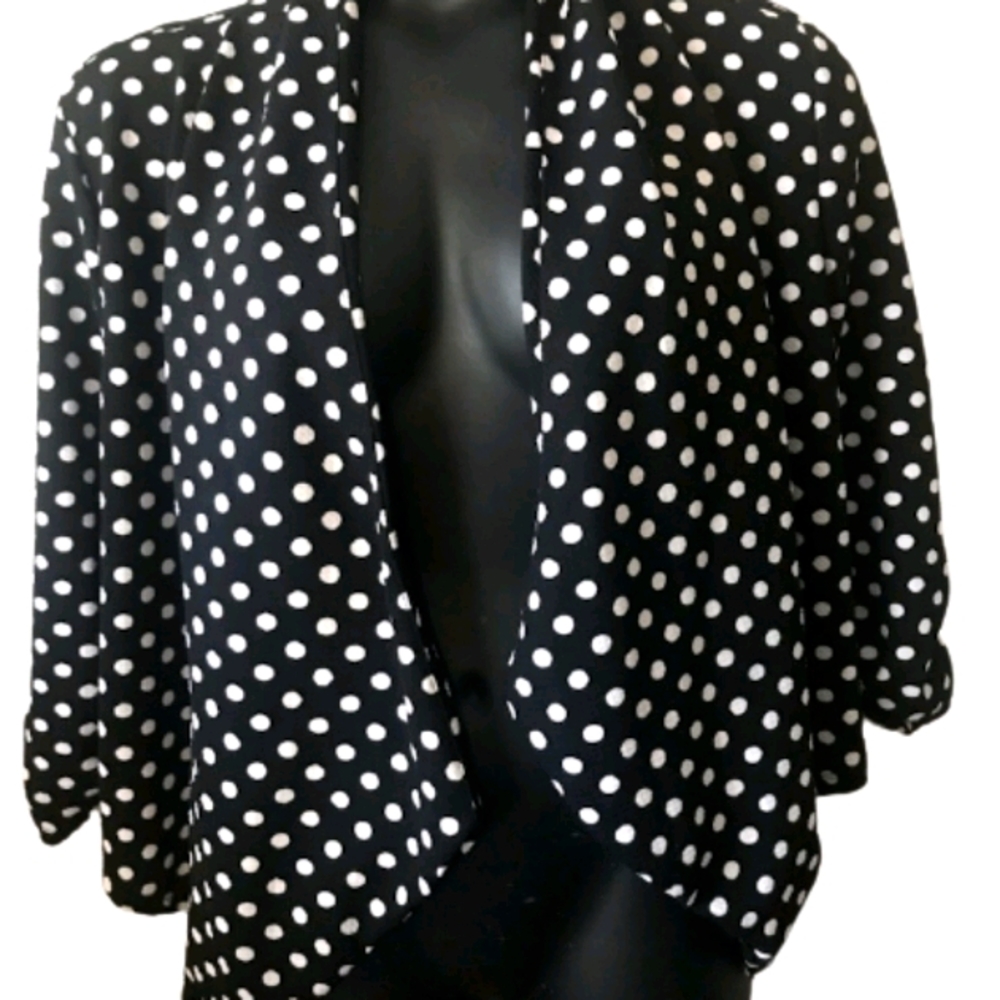 Womens Black & White Polka Dot Cardigan Blazer
